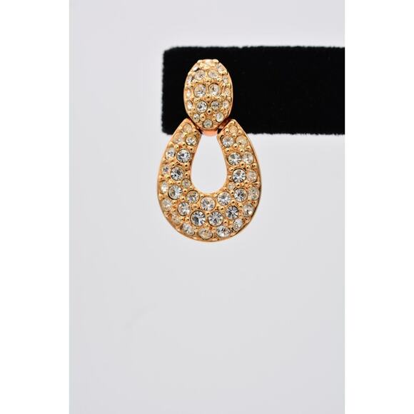 Swarovski Vintage Crystal Earrings Door Knockers Gold Swan Signed 1990s BinAZ - Picture 6 of 12